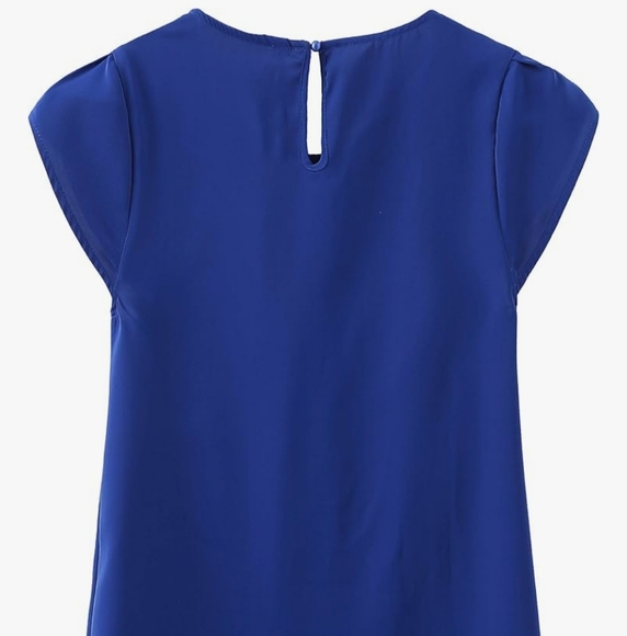 Women's Casual Round Neck Basic Pleated Top Cap Sleeves Keyhole Back Chiffon XL - Picture 2 of 5